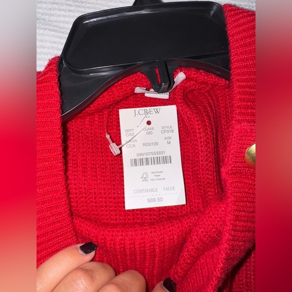 J.crew Button raglan crewneck red sweater NWT MEDIUM - Picture 7 of 7